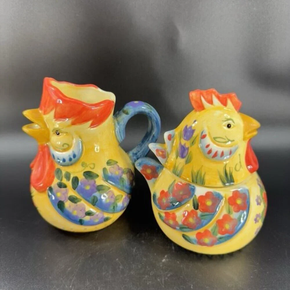 Fontana‎ Dario Farrucci Collection Set Rooster Sugar Bowl Creamer And Tray Set